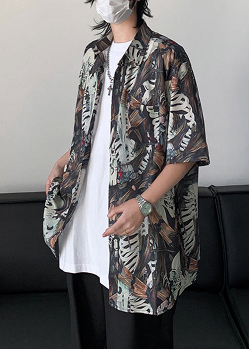 Stylish Peter Pan Collar Print Pockets Cotton Shirts Half Sleeve