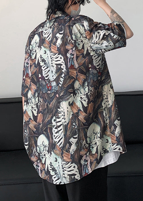 Stylish Peter Pan Collar Print Pockets Cotton Shirts Half Sleeve