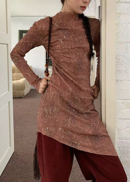 Stylish Pink Asymmetrical Design Slim Fit Wrinkled Dress Spring