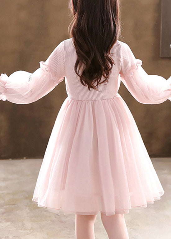 Stylish Pink Butterfly Patchwork Tulle Baby Dress Fall