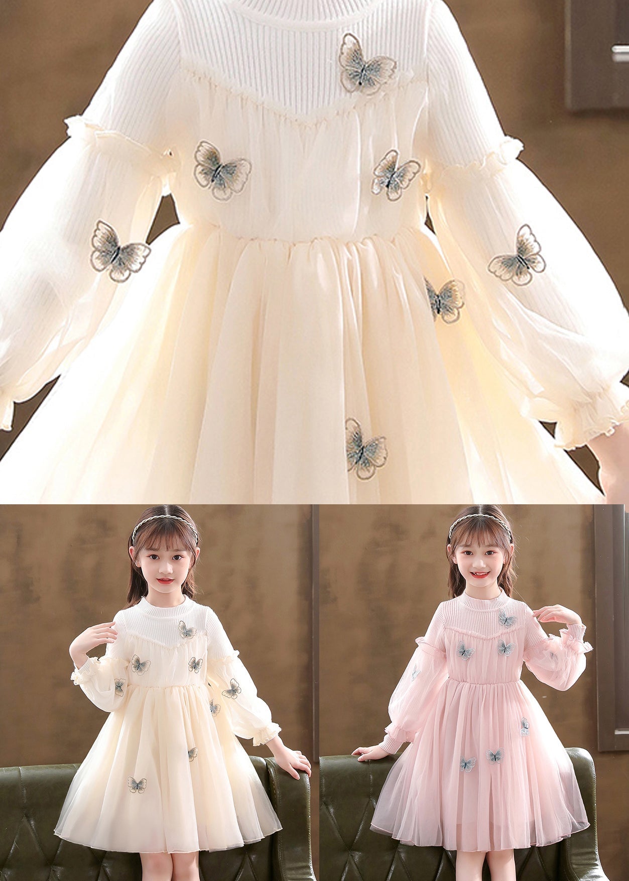 Stylish Pink Butterfly Patchwork Tulle Baby Dress Fall