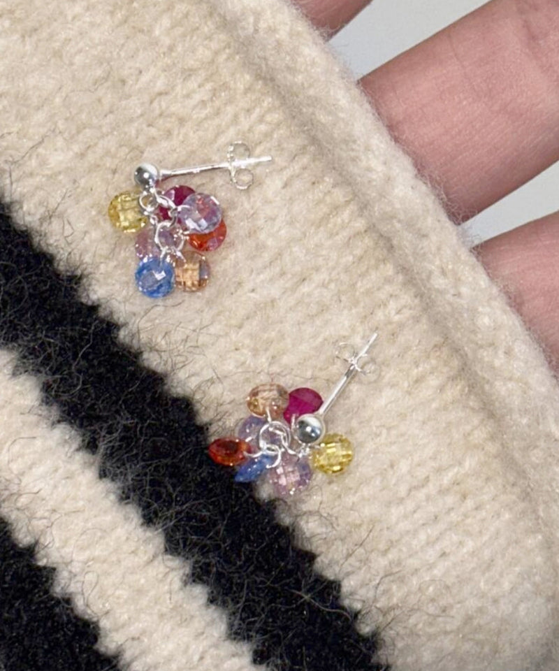 Stylish Rainbow Alloy Crystal Grape Beads Drop Earrings