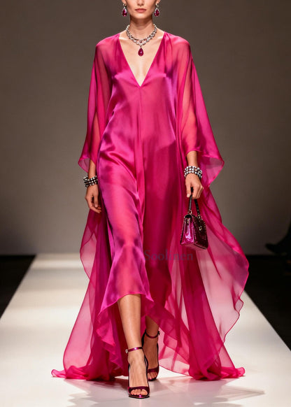 Stylish Rose Oversized Exra Large Hem Chiffon Holiday Dress Summer