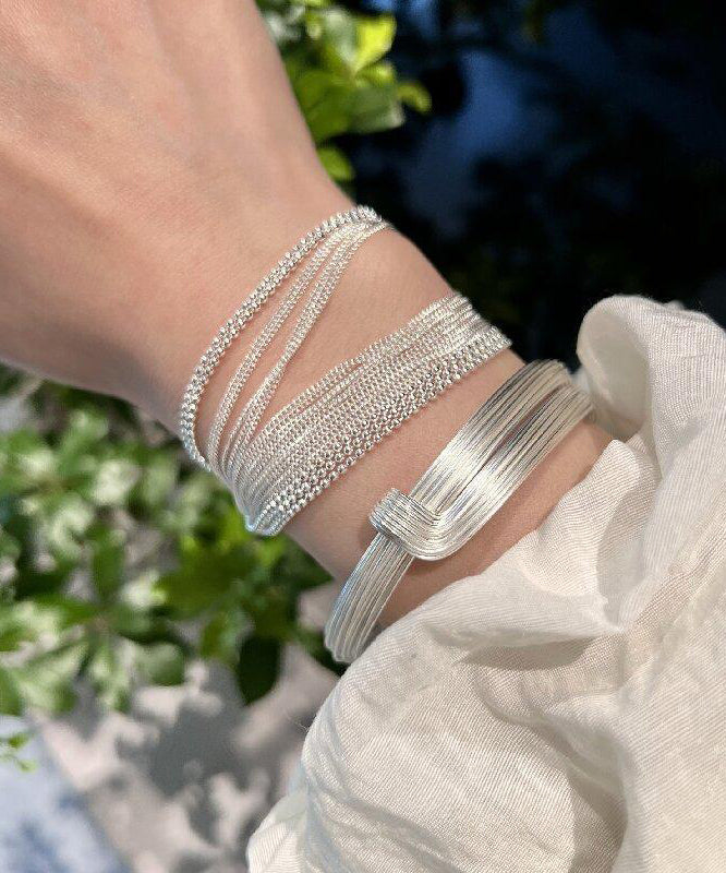 Stylish Silk Sterling Silver Chain Chain Bracelet Two-piece Set