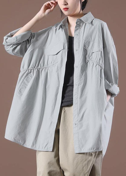 Stylish Spring Royal Light Blue Cinched Shirt Tops