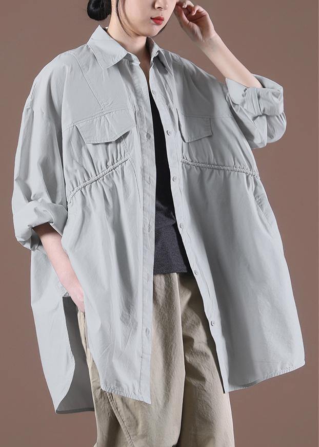 Stylish Spring Royal Light Blue Cinched Shirt Tops