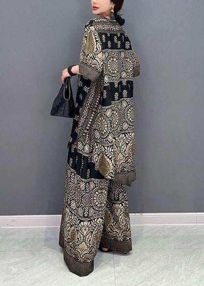Stylish V Neck Oversized Print Tops and Pants Two Pieces Set Summer