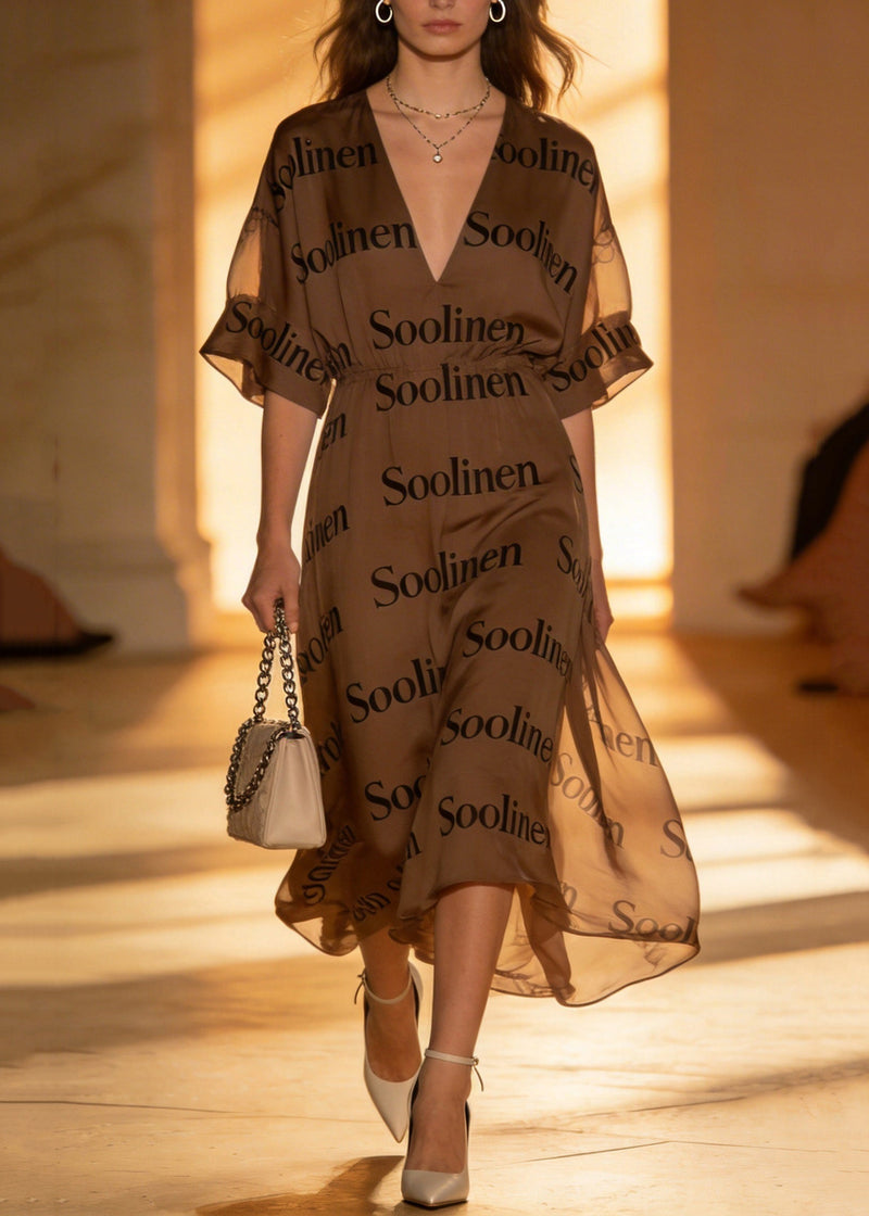 Stylish V Neck Print Chiffon Dress Summer