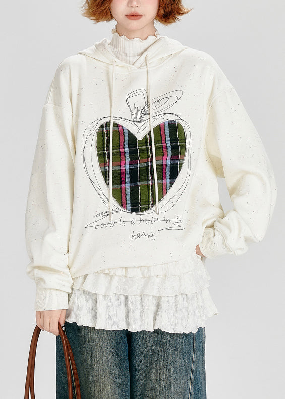 Stylish White Embroidered Warm Fleece Sweatshirt Spring