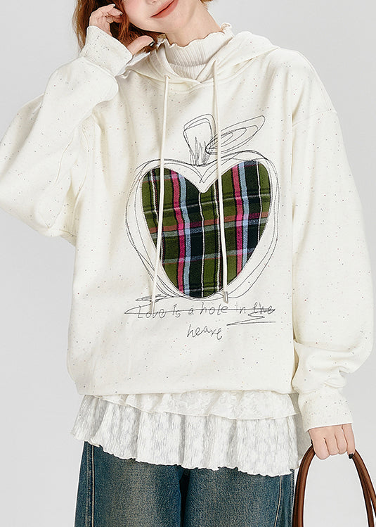Stylish White Embroidered Warm Fleece Sweatshirt Spring