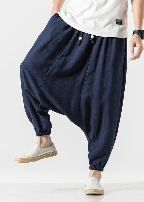 Stylish White Pockets Print Cotton Lantern Pants Summer