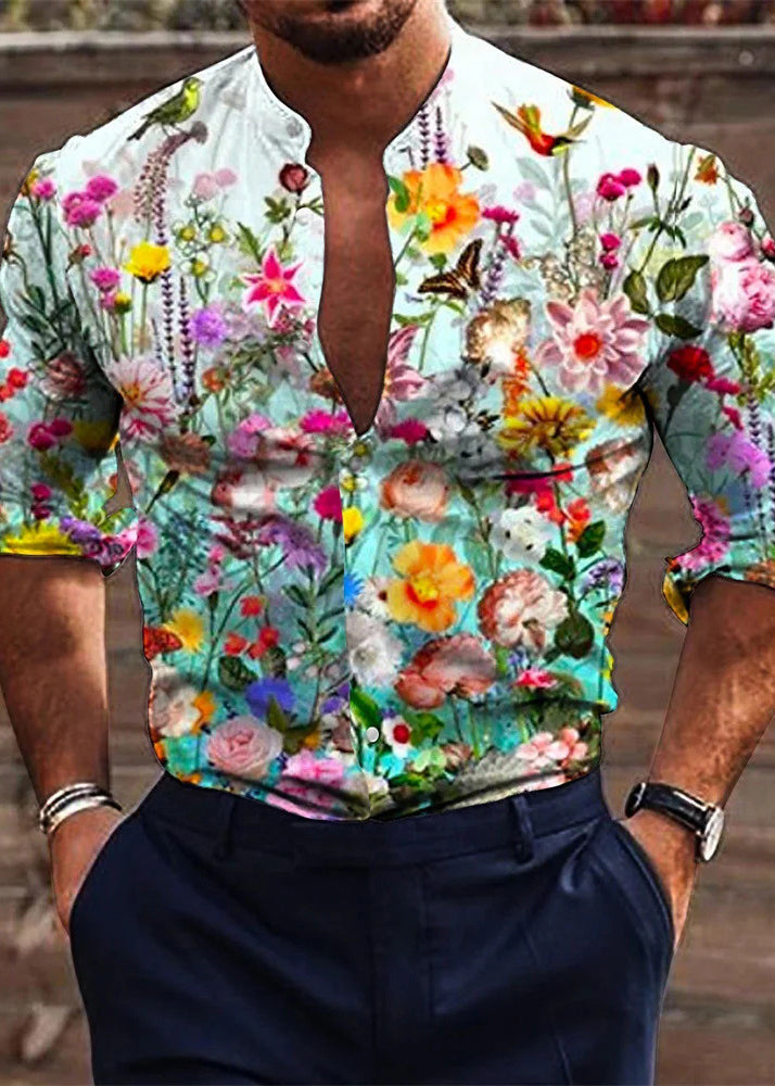 Stylish White Print Button Oversized Cotton Men's Shirts Fall