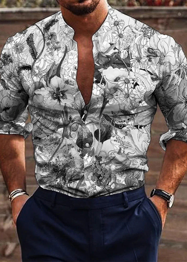 Stylish White Print Button Oversized Cotton Shirts Fall