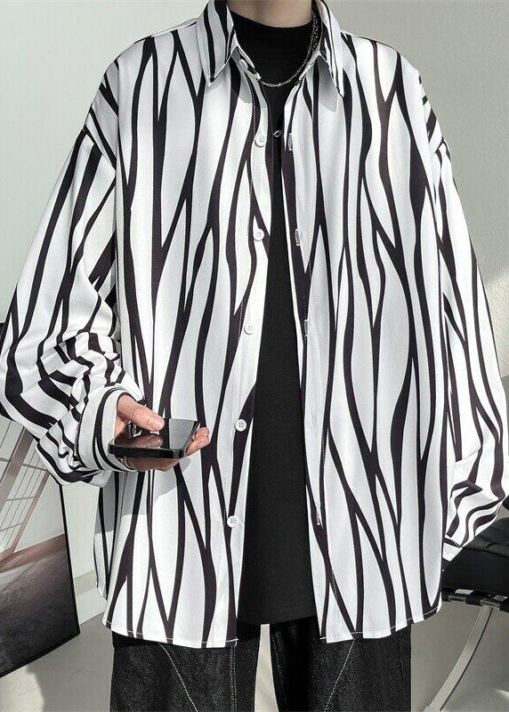 Stylish White Striped Button Cotton Shirts Spring