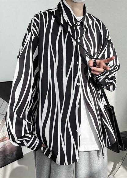 Stylish White Striped Button Cotton Mens Shirts Spring