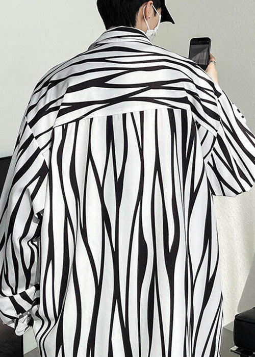 Stylish White Striped Button Cotton Shirts Spring