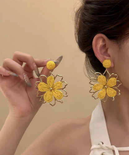 Stylish Yellow Alloy Weavin Hollow Out Drop Earrings