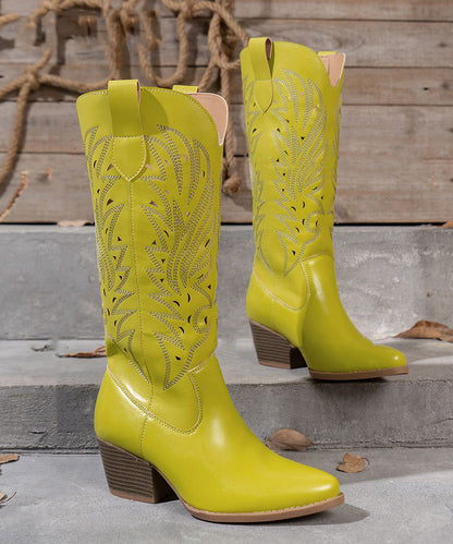 Stylish Yellow Hollow Out Chunky Boots Faux Leather