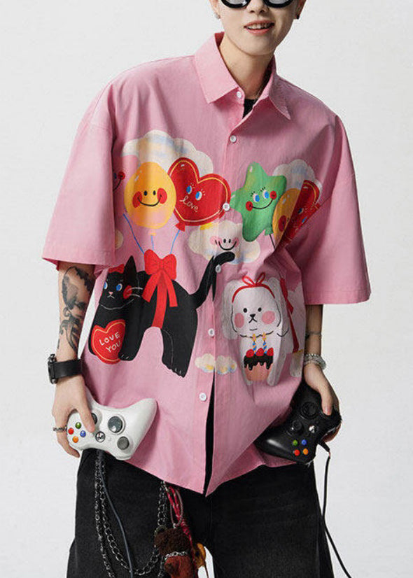 Stylish Yellow Peter Pan Collar Print Button Cotton Shirts Half Sleeve