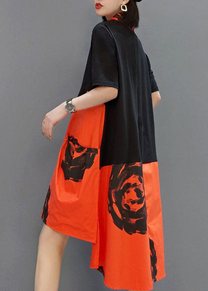 Stylish Black Orange Button Peter Pan Collar Shirt Dresses Spring