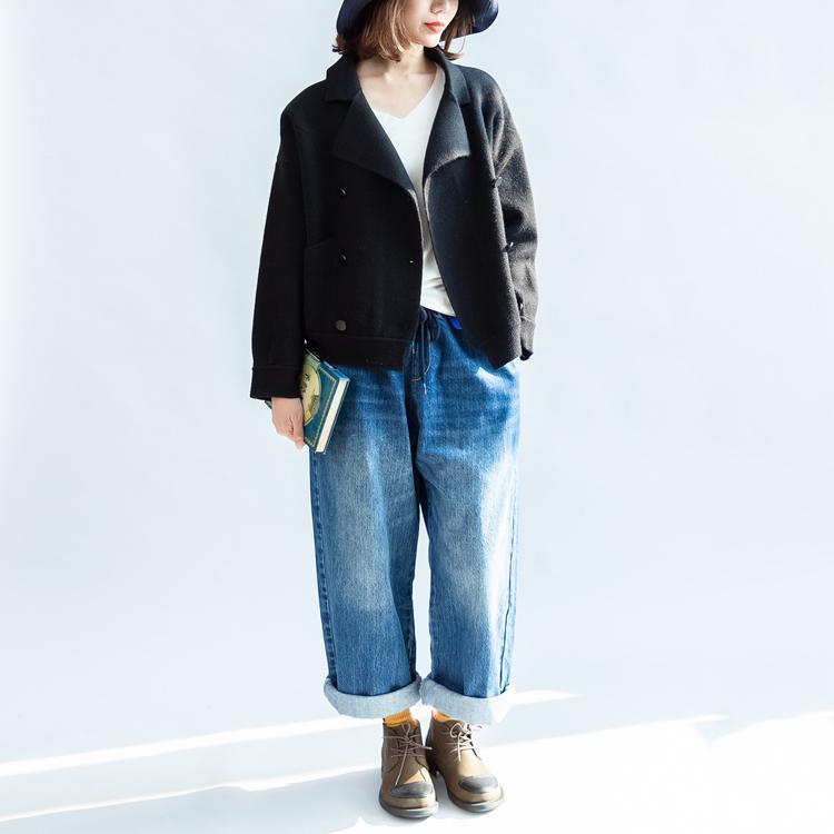 Stylish Black Woolen Coats Double Breast Short Winter Jackets Style