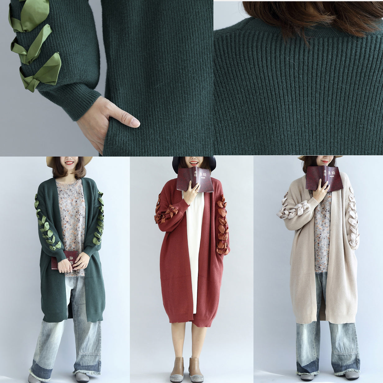 Stylish Green Oversized Knit Cardigans Sweater Coats