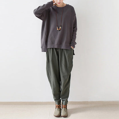 Stylish Tea Green Linen Carrot Pants Oversize Causal Cotton Harem Pants