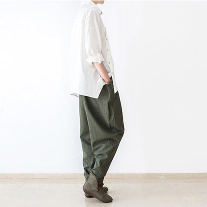 Stylish Tea Green Linen Carrot Pants Oversize Causal Cotton Harem Pants