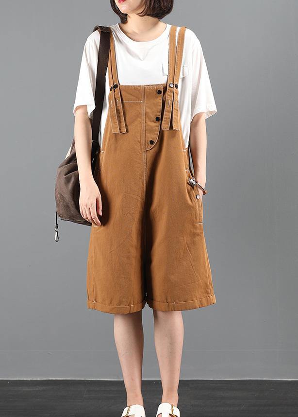 Summer 202 Loose Tooling Brown Bib Pants Five-point Pants Jumpsuit