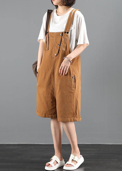 Summer 202 Loose Tooling Brown Bib Pants Five-point Pants Jumpsuit