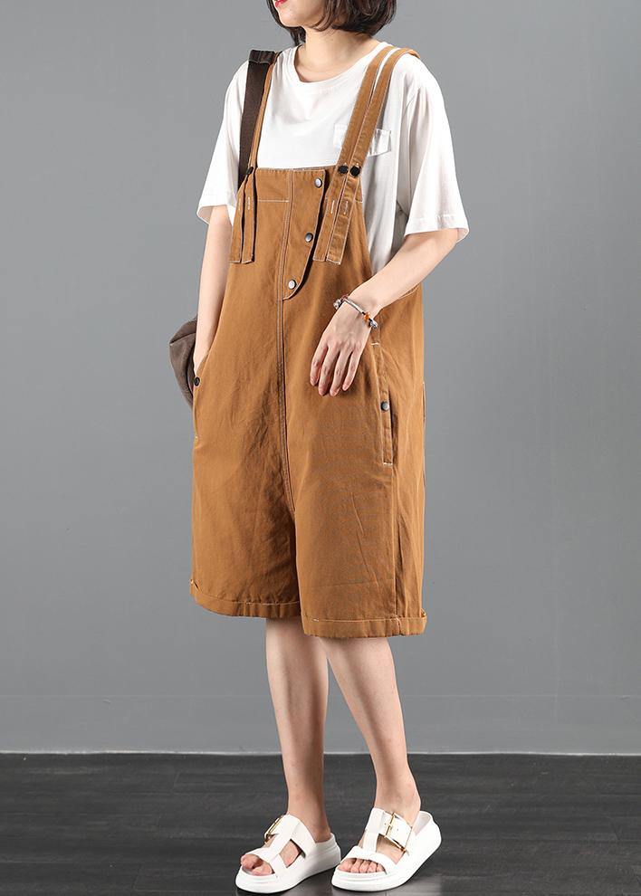 Summer 202 Loose Tooling Brown Bib Pants Five-point Pants Jumpsuit