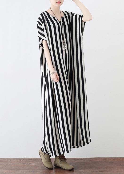 Summer Big Bat Sleeve Black and White Stripe Chiffon Dress