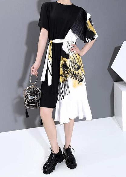 Summer Black Patchwork Dresses Robe