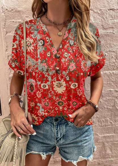 Summer Blouse Print T Shirt Tops Black