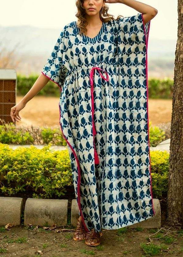 Summer Blue and White Wave Beach Gown