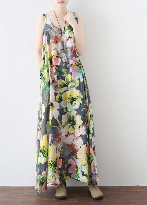 Summer Loose National Style Sleeveless Cotton Vest Long Dress