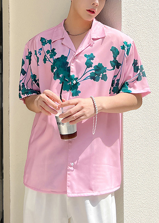 Summer Pink Short Sleeved Cuban Collar Hawaiian Shirts