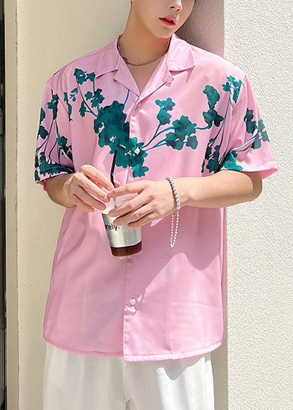 Summer Pink Short Sleeved Cuban Collar Hawaiian Shirts