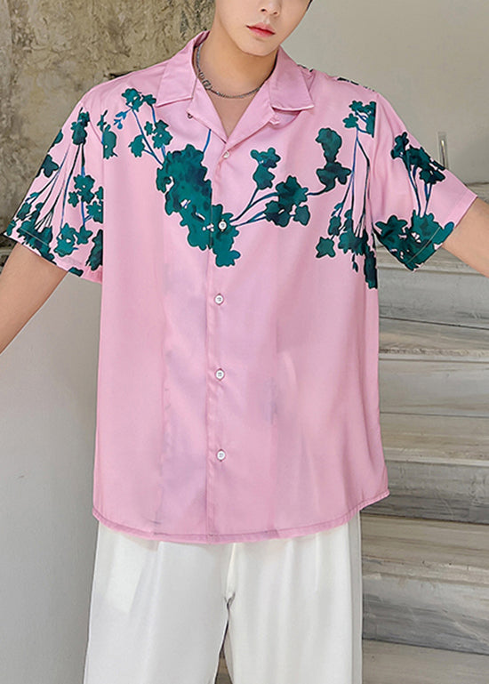 Summer Pink Short Sleeved Cuban Collar Hawaiian Shirts