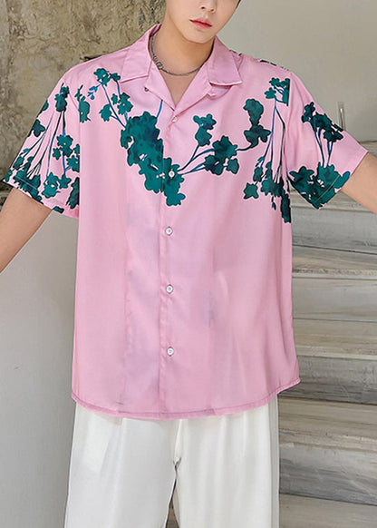 Summer Pink Short Sleeved Cuban Collar Hawaiian Shirts