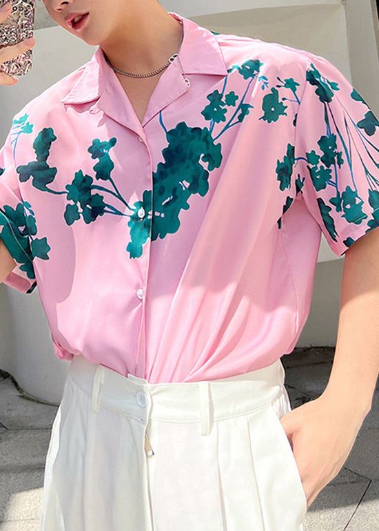 Summer Pink Short Sleeved Cuban Collar Hawaiian Shirts
