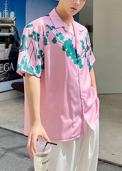 Summer Pink Short Sleeved Cuban Collar Hawaiian Shirts