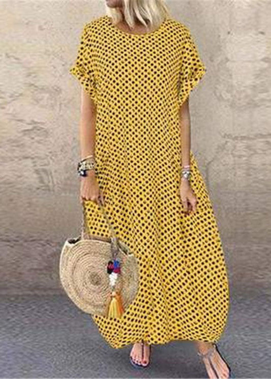 Summer Gray Plaid Print Short Sleeve Dress
