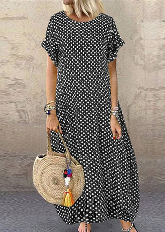 Summer Black Plaid Print Short Sleeve Dress