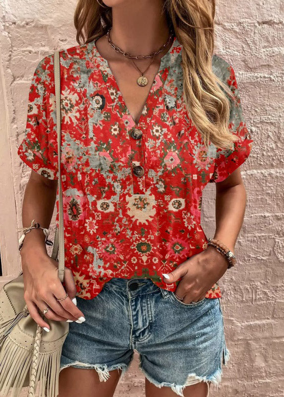 Summer Red Print T Shirt
