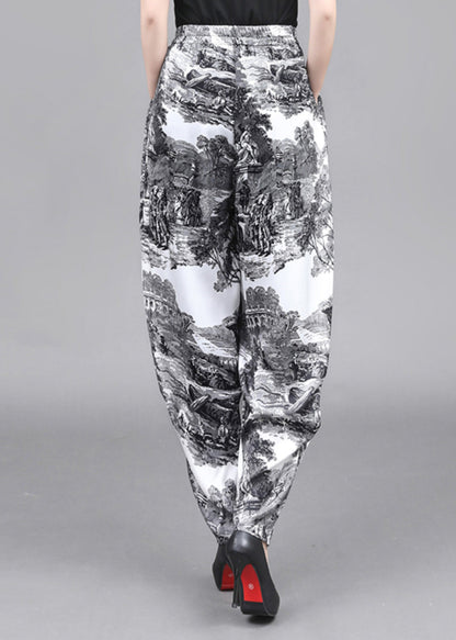 Summer Loose Pockets Landscape Painting Haren Pants