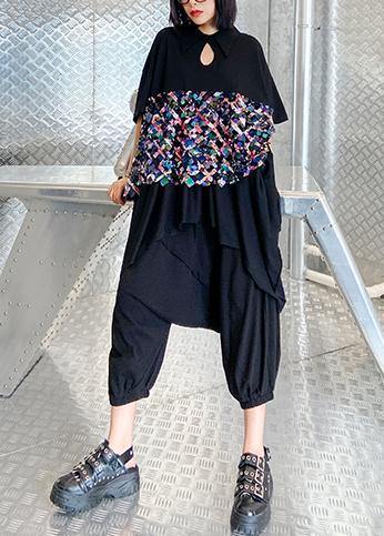 Summer Black Suit Female Temperament Sequined Top Harem Pants Two-piece