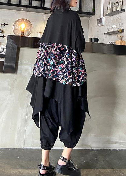 Summer Black Suit Female Temperament Sequined Top Harem Pants Two-piece