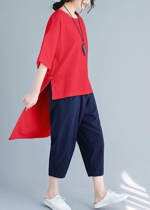 Summer Loose Large Size Color Wild Five-point Sleeve Red Shirt Harem Pants Suit