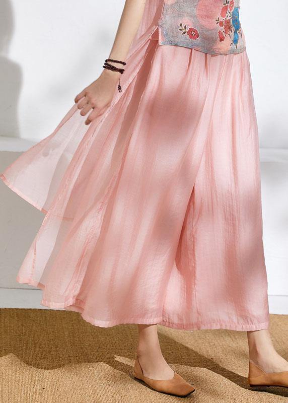 Summer Elastic Waist Pink Temperament Wide-leg Pants